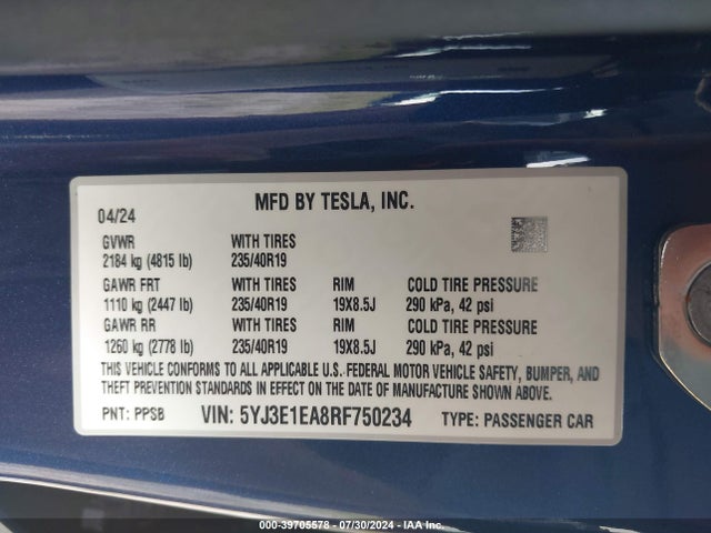 2024 TESLA MODEL 3 5YJ3E1EA8RF750234 Photo 8
