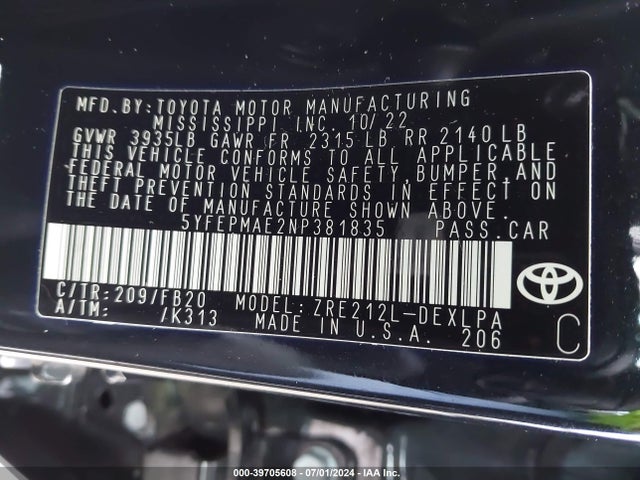 Toyota COROLLA LE 2022 5YFEPMAE2NP381835 Image 9