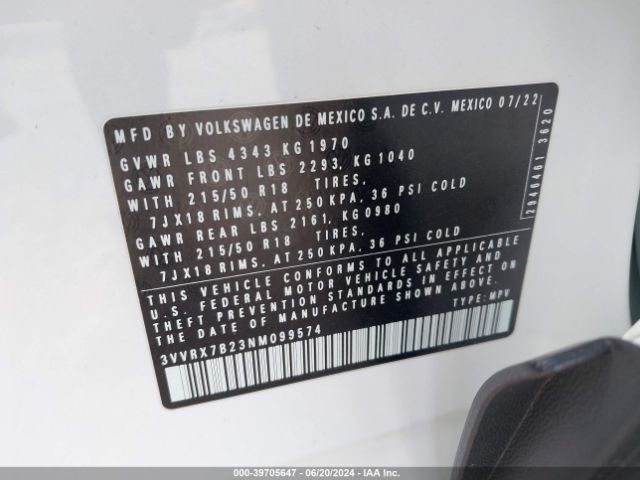 3VVRX7B23NM099574 Volkswagen Taos 1.5t Se