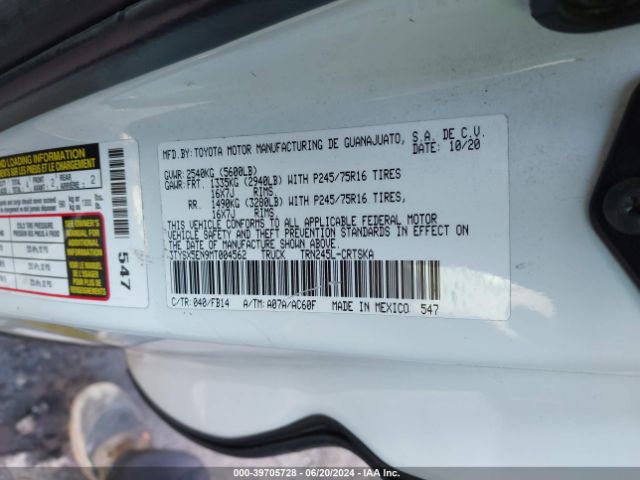 3TYSX5EN9MT004562 Toyota Tacoma Sr
