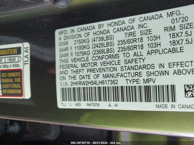Honda Cr-v Awd Ex 2020 2HKRW2H54LH617362 Image 9