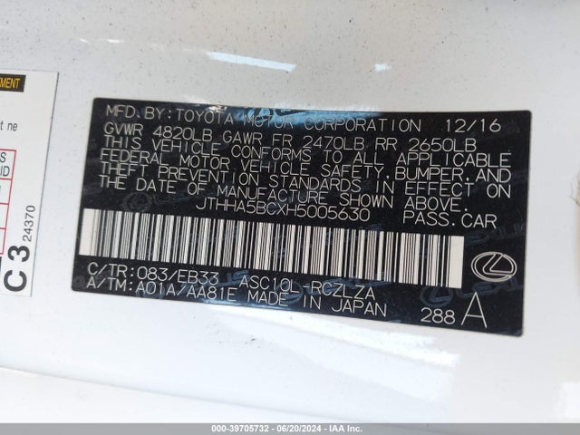 JTHHA5BCXH5005630 Lexus RC 200T