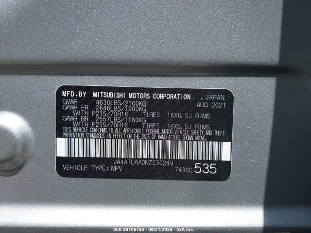 Mitsubishi Eclipse Cross Es S-awc 2022 JA4ATUAA0NZ030249 Image 9