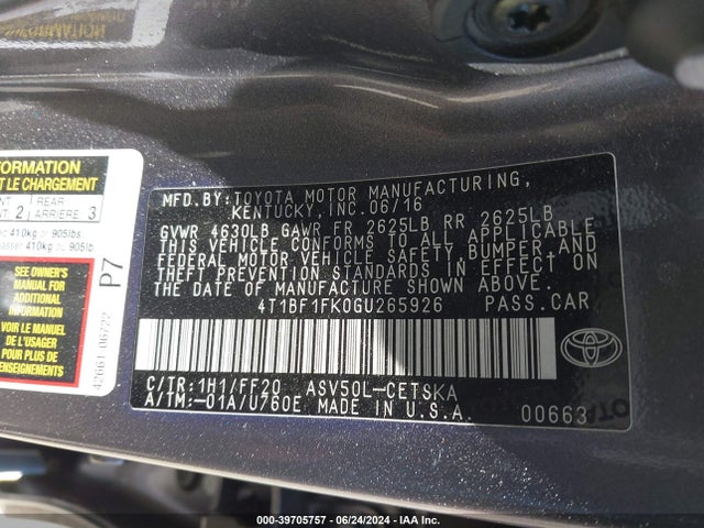 Toyota CAMRY SE 2016 4T1BF1FK0GU265926 Image 9