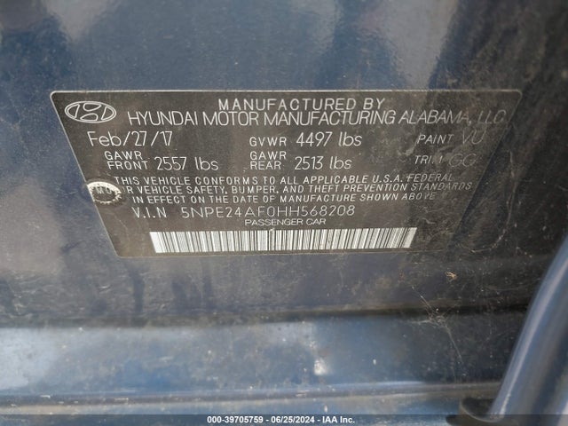 Hyundai SONATA SE 2017 5NPE24AF0HH568208 Image 9