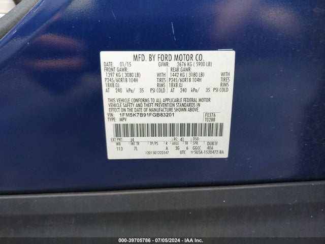 Ford Explorer 2015 1FM5K7B91FGB83201 Image 9