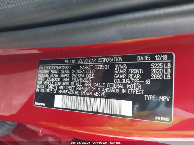 LYV102DK9KB315820 Volvo Xc60 T5 Momentum