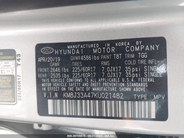 KM8J33A47KU021482 Hyundai Tucson Value