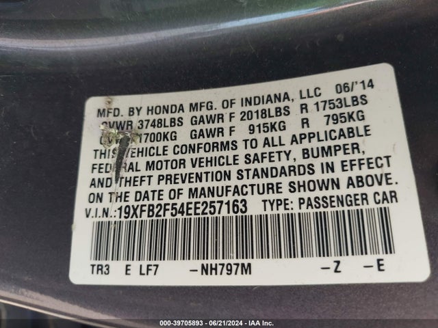 Honda Civic Lx 2014 19XFB2F54EE257163 Image 9