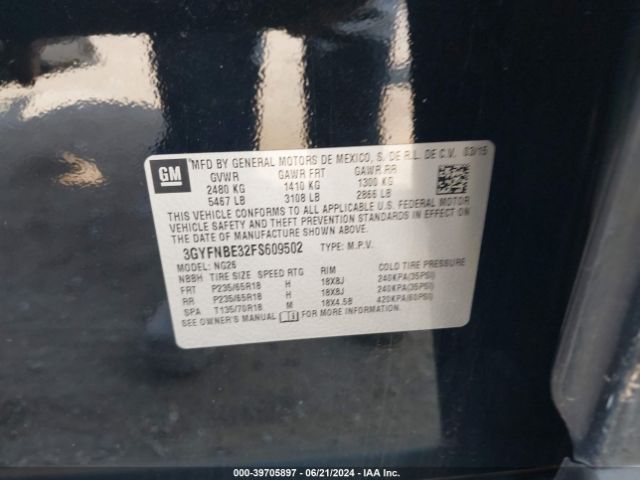 3GYFNBE32FS609502 Cadillac Srx Luxury Collection