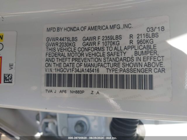 1HGCV1F34JA145416 Honda Accord Sport