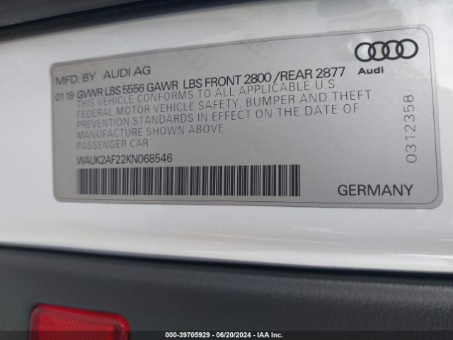 WAUK2AF22KN068546 Audi A6 55 Premium