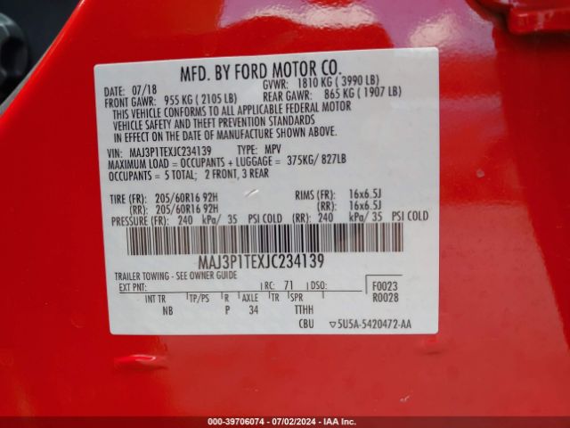 MAJ3P1TEXJC234139 Ford Ecosport Se