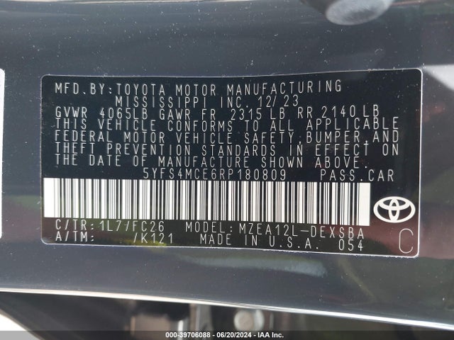 Toyota COROLLA SE 2024 5YFS4MCE6RP180809 Image 9