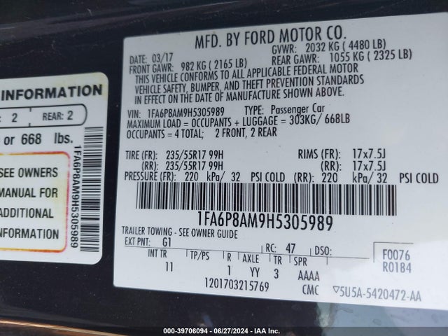 Ford Mustang V6 2017 1FA6P8AM9H5305989 Image 9