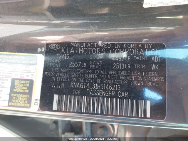 KNAGT4L31H5146213 KIA Optima Lx