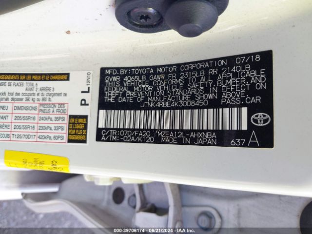 JTNK4RBE4K3008450 Toyota COROLLA SE