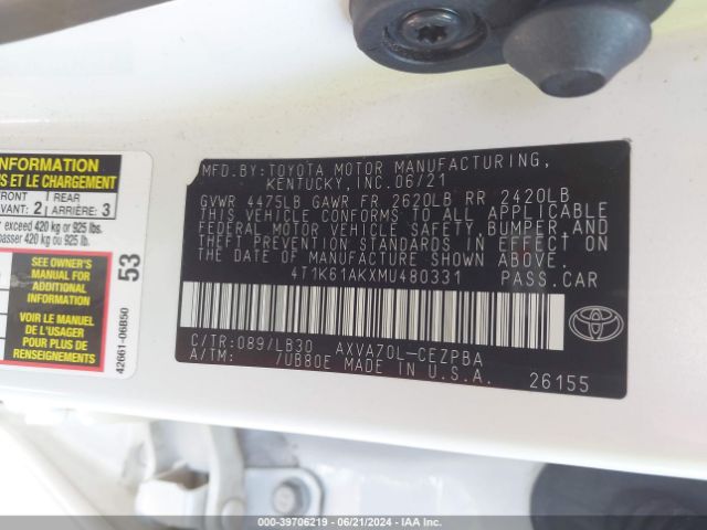 4T1K61AKXMU480331 Toyota CAMRY XSE