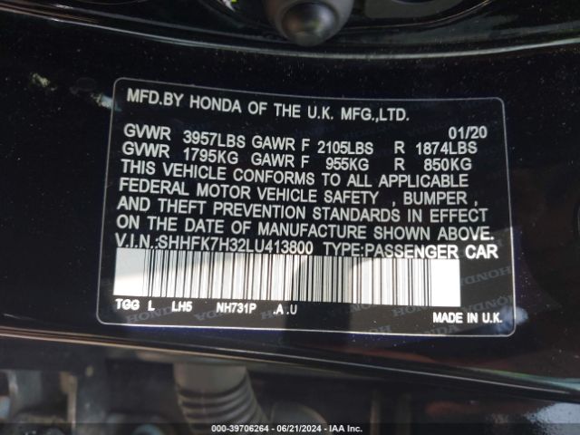 SHHFK7H32LU413800 Honda Civic Lx