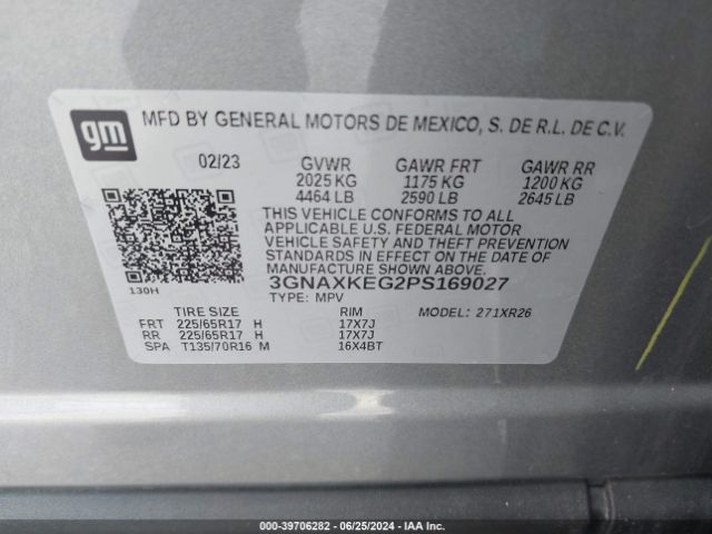 3GNAXKEG2PS169027 Chevrolet Equinox Fwd Lt