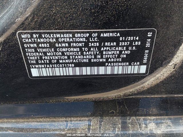 1VWBN7A31EC071769 Volkswagen Passat 2.0l Tdi Se