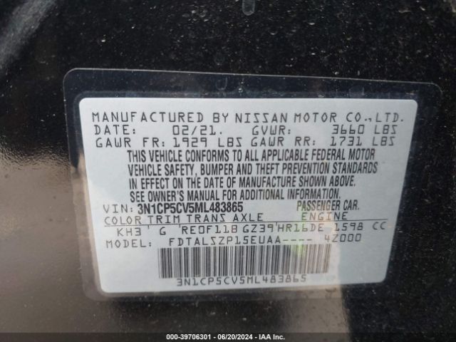 3N1CP5CV5ML483865 Nissan Kicks Sv Xtronic Cvt