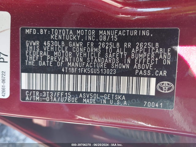 Toyota CAMRY SE 2016 4T1BF1FK5GU513023 Image 9