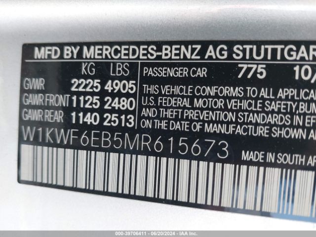 W1KWF6EB5MR615673 Mercedes-Benz Amg C 43 4matic