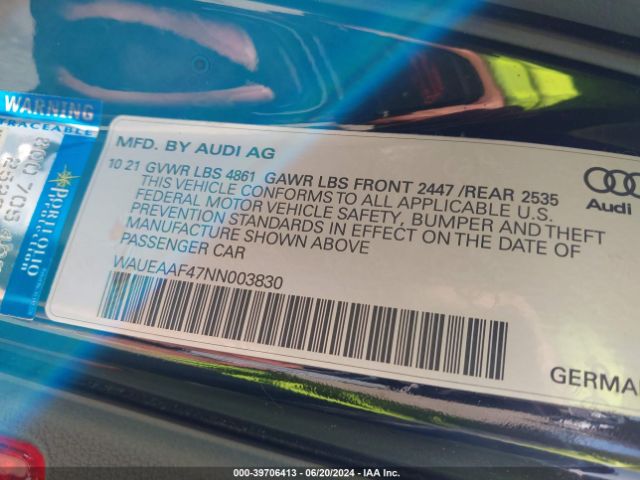 WAUEAAF47NN003830 Audi A4 Premium Plus 45 Tfsi S Line Quattro S Tronic