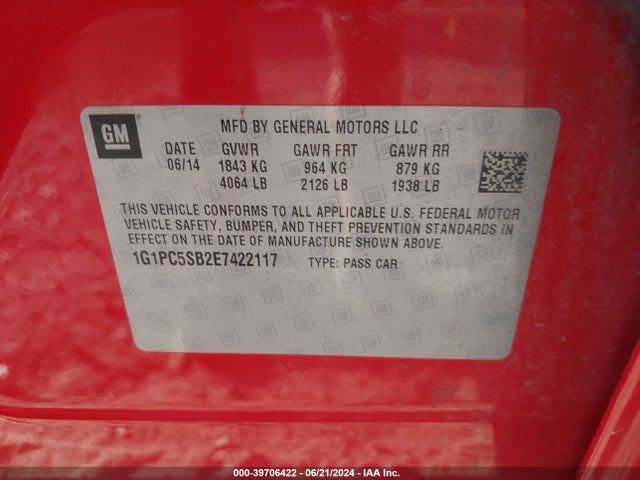 Chevrolet Cruze 1lt Auto 2014 1G1PC5SB2E7422117 Image 9