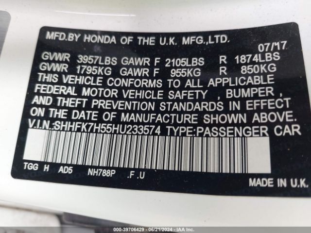 SHHFK7H55HU233574 Honda CIVIC EX