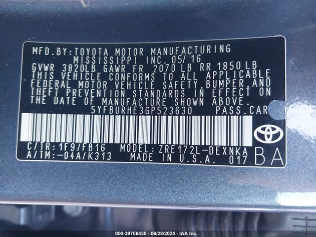 Toyota COROLLA LE 2016 5YFBURHE3GP523630 Image 9