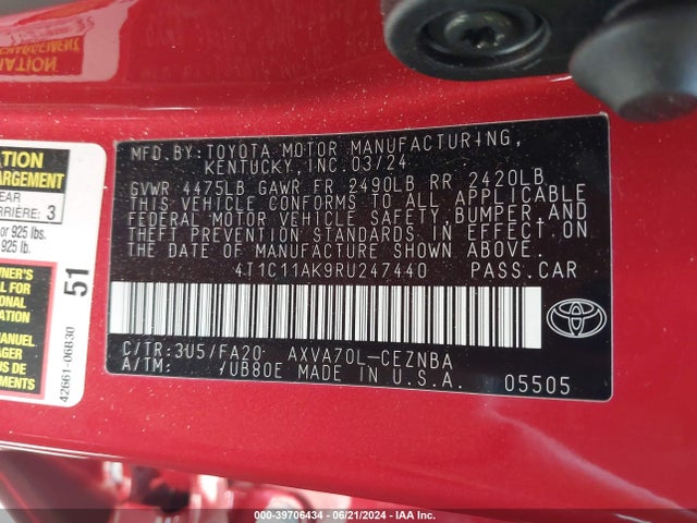 Toyota CAMRY LE 2024 4T1C11AK9RU247440 Image 9