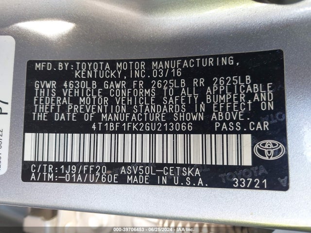 Toyota CAMRY SE 2016 4T1BF1FK2GU213066 Image 9
