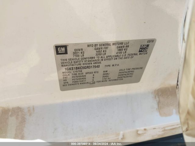 1GKS1BKC5GR317940 GMC YUKON SLT