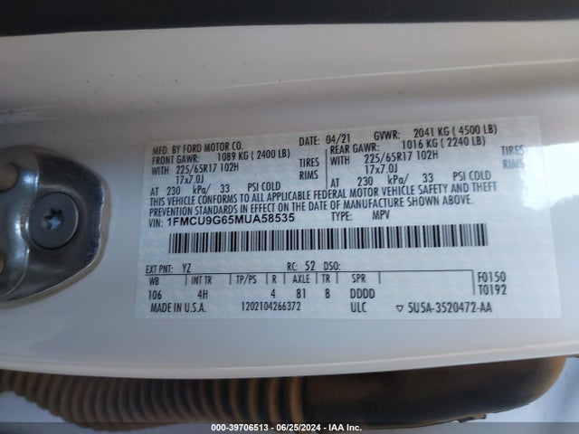 Ford ESCAPE SE 2021 1FMCU9G65MUA58535 Image 9