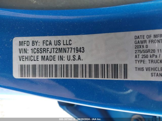 1C6SRFJT2MN771943 RAM 1500 Laramie  4x4 5'7 Box