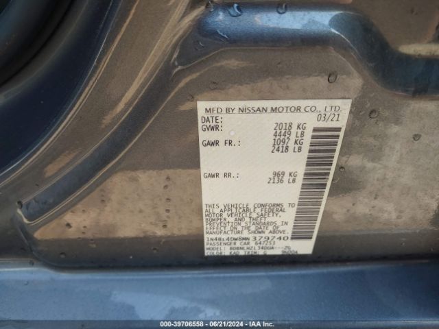 1N4BL4DW8MN379740 Nissan Altima Sv Intelligent Awd