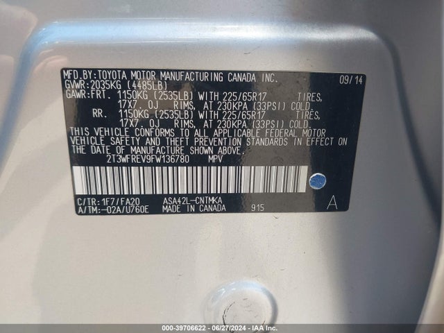 Toyota Rav4 Xle 2015 2T3WFREV9FW136780 Image 9
