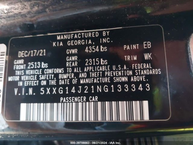 5XXG14J21NG133343 KIA K5 LXS