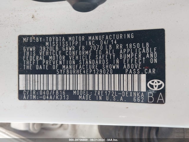 Toyota COROLLA LE 2014 5YFBURHE4EP129020 Image 9
