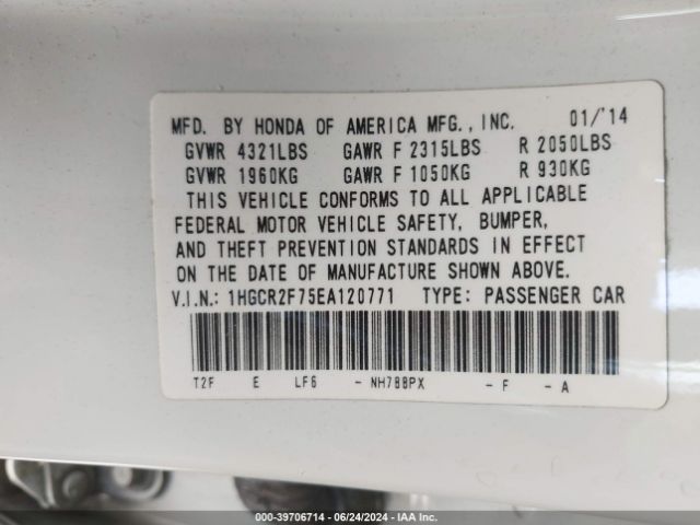 1HGCR2F75EA120771 Honda ACCORD EX