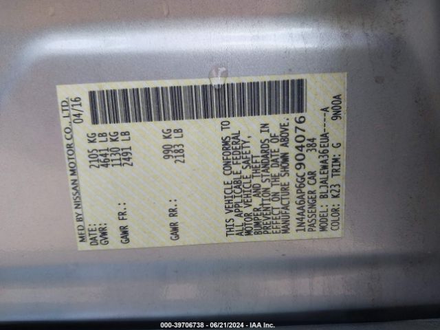 1N4AA6AP6GC904076 Nissan Maxima 3.5 Sl
