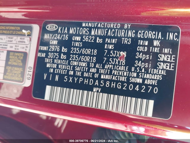 KIA Sorento 3.3l Ex 2017 5XYPHDA58HG204270 Image 9