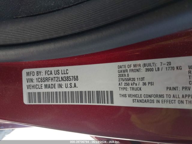 1C6SRFHT2LN385768 RAM 1500 Limited  4x4 5'7 Box