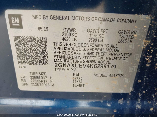 Chevrolet EQUINOX LT 2019 2GNAXUEV4K6299179 Image 9