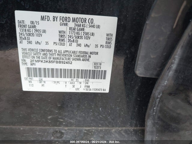 Ford Edge Titanium 2015 2FMPK3K85FBB92452 Image 9