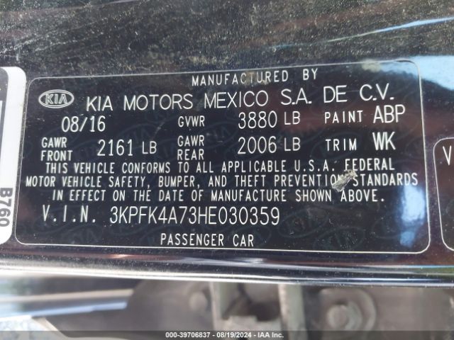 3KPFK4A73HE030359 KIA FORTE LX
