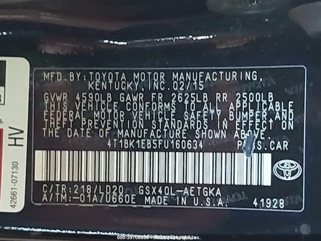 Toyota AVALON XLE 2015 4T1BK1EB5FU160634 Image 9