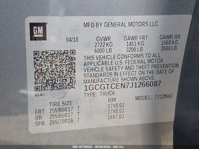 1GCGTCEN7J1266087 Chevrolet Colorado Lt